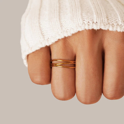 Minimalist Titanium Steel Three-Layer Geometric Line Ring