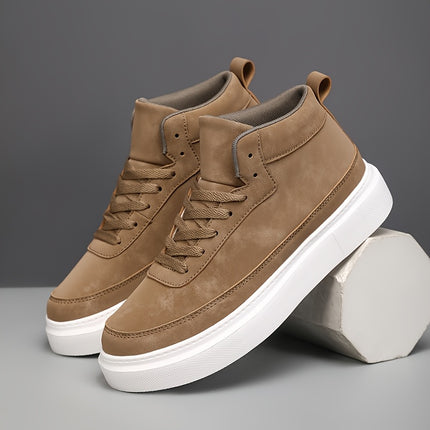 Men'S High-Top Casual Street Sneakers - Solid Color Design, Breathable Lace-Up Skate Shoes with EVA Sole
