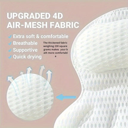 Luxury Spa Bath Pillow with 4D Air Mesh Technology, Hypoallergenic, Non-Slip Suction Cups