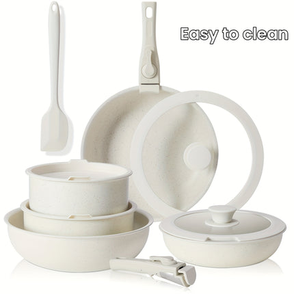 12pcs Cookware Sets, White Granite Nonstick Pots and Pans Set