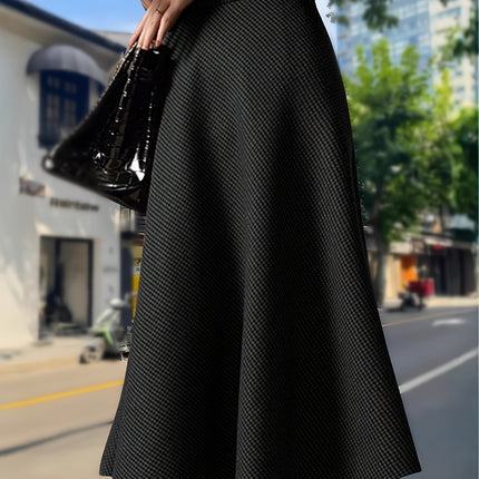 Women's New Houndstooth Checkered Midi Skirt, High-End Autumn Winter Tweed A-Line Umbrella Skirt