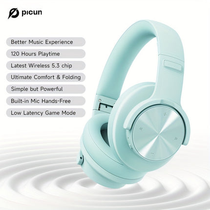 1pc Picun B8 Wireless Headphones with 120H Playtime, Foldable Design, Sound Isolation, 3 EQ Modes, Type-C,