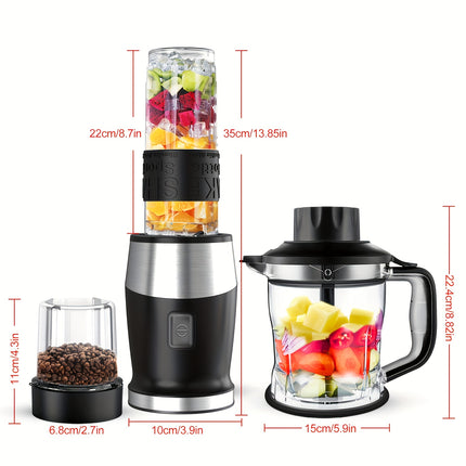 Blender & Food Processor with Tritan Bottle - 3-in-1 Juicer, Meat Chopper, Ice Crusher, Coffee Grinder