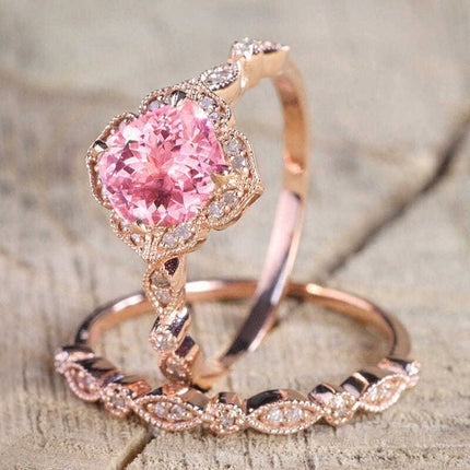 European And American-style Rose Gold Ring Set With Delicate Micro-paved Zirconssophisticated Trendy Jewelry