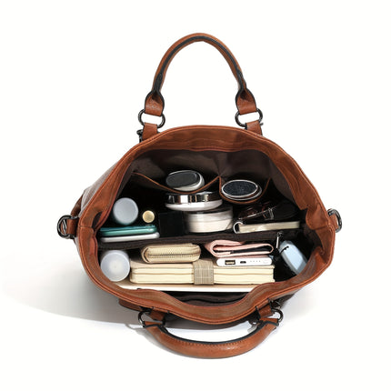 1+ Women's Vintage Synthetic Leather Tote Handbag with Adjustable Shoulder Strap
