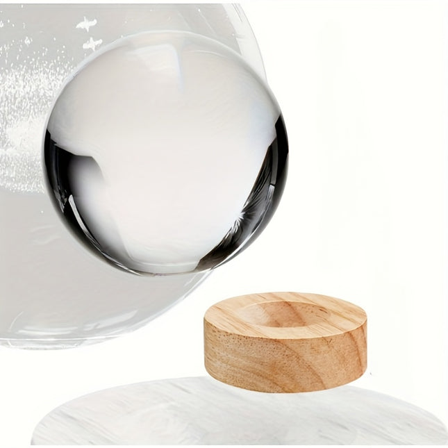 1pc 3D Laser-Engraved Celestial Crystal Ball Night Light with Wooden Base - USB-Powered Color