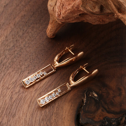 Copper Plated Gold Zircon Earrings Women's Fashionable Rose Gold Rectangular