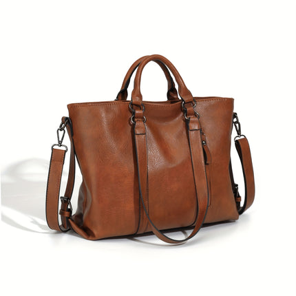 1+ Women's Vintage Synthetic Leather Tote Handbag with Adjustable Shoulder Strap