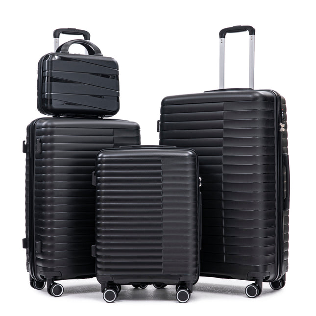 14'/20'/24'/28'  4 pcs/set in PP Spinner Wheel Luggage, Carry on Suitcase, Iron Pull Rod, Combination Password Lock, 14' Cosmetic Case (Black)