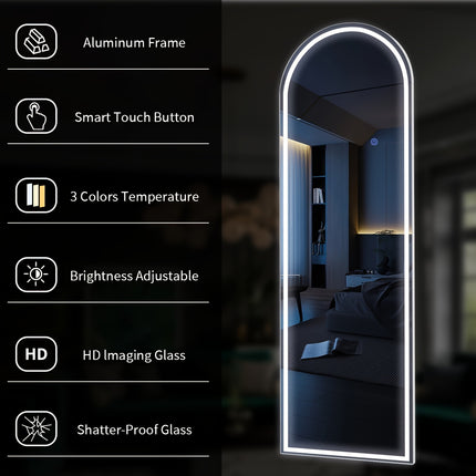 63"x20"Mirror with Lights, LED Mirror Full Length, Lighted Floor Mirror with Stand, Full Body