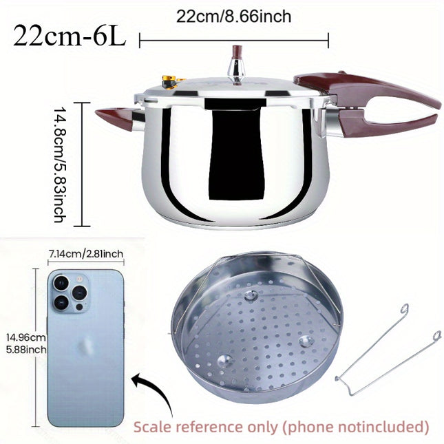 Stainless Steel Drum Pressure Cooker CE  Home & Commercial 22cm 6L  1600-Ton Triple-Layer Base