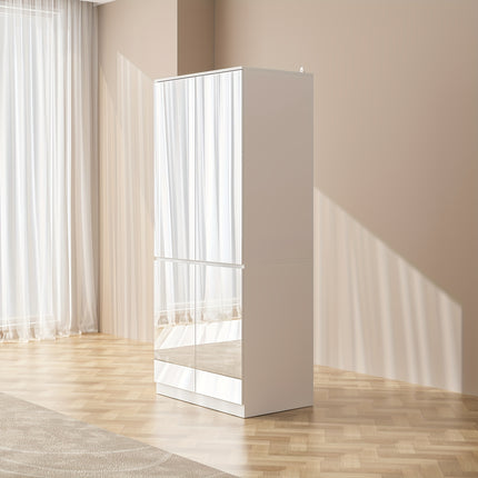 Mirror Wardrobe Armoire, Wardrobe Armoire Closet With 4 Glass Full Length Mirror Doors And Hanging Rod,
