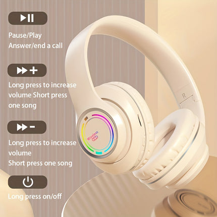 Wireless Over-Ear Headphones with Multi-Color LED Lights - Comfortable, Foldable Design