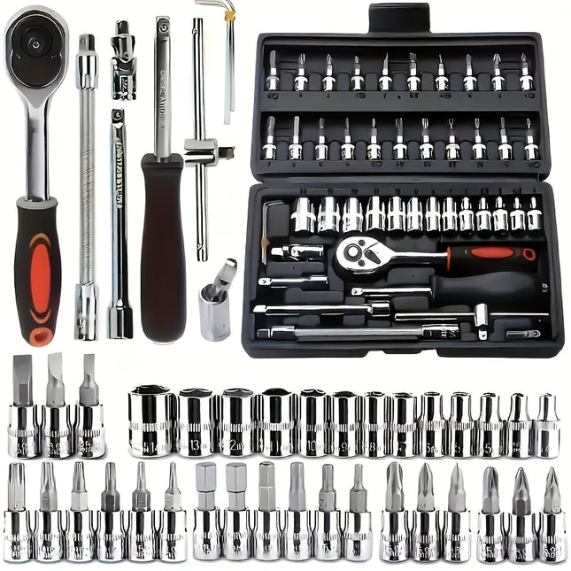 46/151-Piece Professional Automotive Repair Tool Kit: Portable, Durable, Easy-to-Use Ratchet Wrench Set