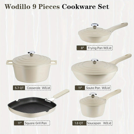 9 Pieces Cookware Sets, Non Stick Kitchen Induction Cooking Set with PFOS & PFOA Free