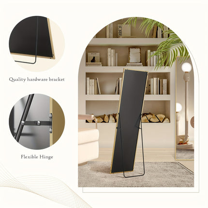 Tall Mirror With Stand, Tall Full Body Mirror, Hanging Or Leaning For Wall, Aluminum