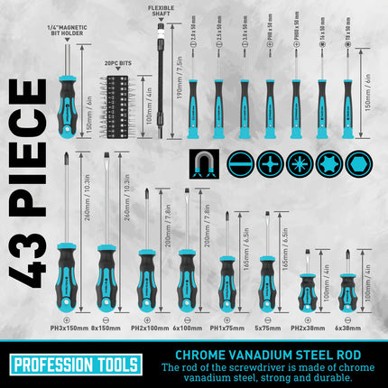 A 43pcs Magnetic Screwdriver Set, Including Slotted, Phillips, Hex, Star, And Precision Screwdrivers,