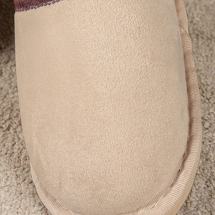 Gray Faux Suede Plush Liner Contrast Embroidered Detail Winter Slippers