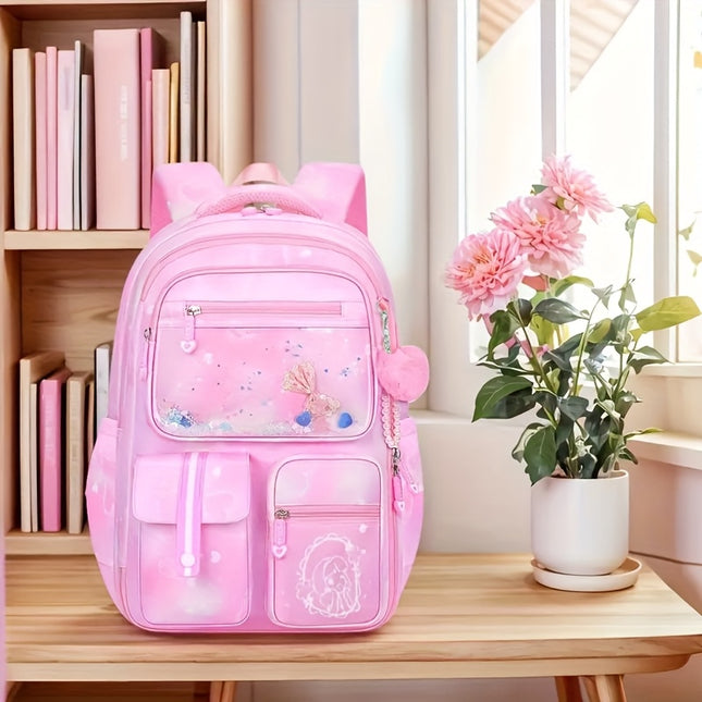 Backpack with Large Storage Space, Cute Pink Double Shoulder Bag, Lightweight High-Quality 17-Inch School Bag.