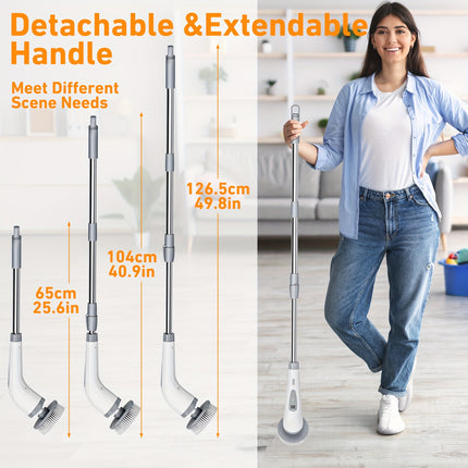 FLZH Electric Spin Scrubber | Dual Adjustable Speeds, Cordless, Portable with 7 Replaceable Brush Heads for Floor, Bathroom, Tub, Tile