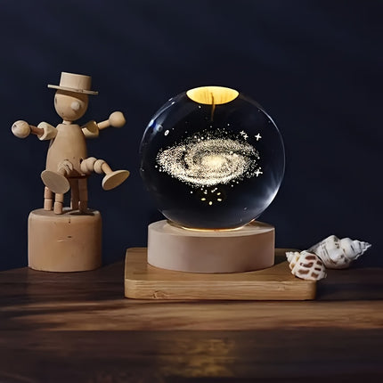 1 Mini 60mm/2.36in 3D Laser Engraved Crystal Ball Decorative Night Light, for SATURN Solar System for Galaxy USB