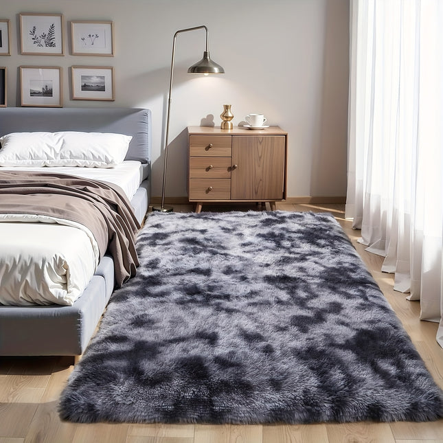 Ultra-Soft Tie-Dye Dark Gray Area Mat - Thick Plush Mat, Suitable for Living Room and Bedroom Decor, Fluffy Indoor Mat, Square