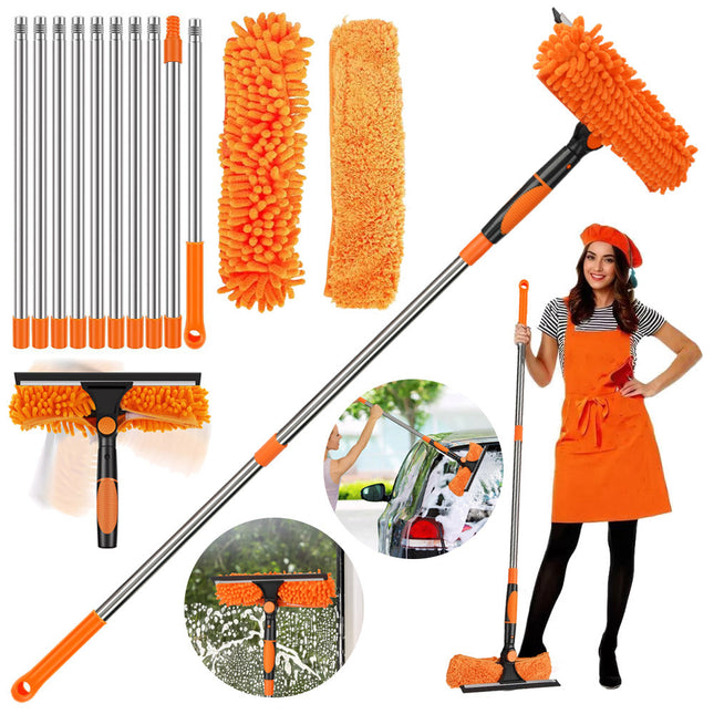 2-in-1 Extendable Floor Mop & Heavy-Duty Cleaning Brush with Removable Cloth and Rubber Scraper