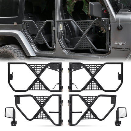 Tube Doors Tubular Half Doors with Rearview Mirror Compatible with 2007-2017 Jeep Wrangler JK JKU Unlimited 4-Doors Safari Tubular Off Road Summer Trail Adventu Competition