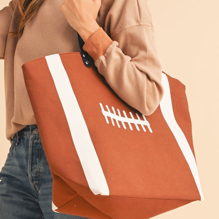 Chestnut Foootball Pattern Canvas Large Tote Bag - GARDIWALL