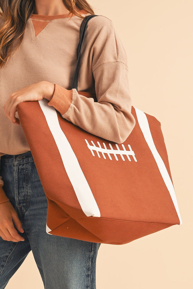 Chestnut Foootball Pattern Canvas Large Tote Bag - GARDIWALL