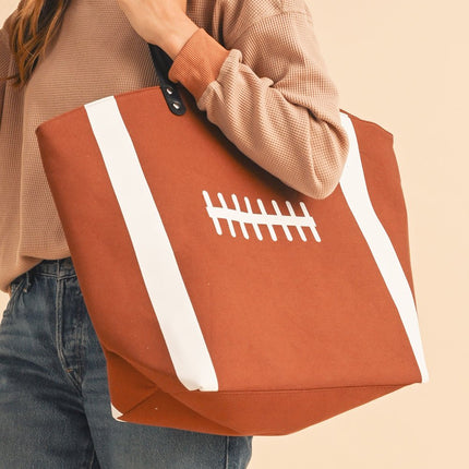 Chestnut Foootball Pattern Canvas Large Tote Bag - GARDIWALL