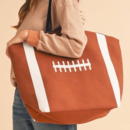 Chestnut Foootball Pattern Canvas Large Tote Bag - GARDIWALL