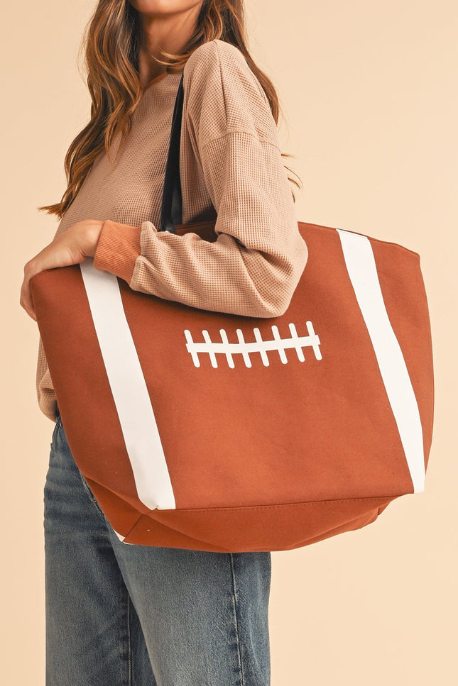Chestnut Foootball Pattern Canvas Large Tote Bag - GARDIWALL