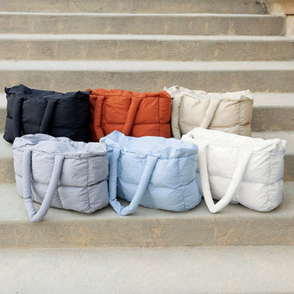 Cinnamon Solid Quilted Puffy Zipped Large Tote Bag - GARDIWALL