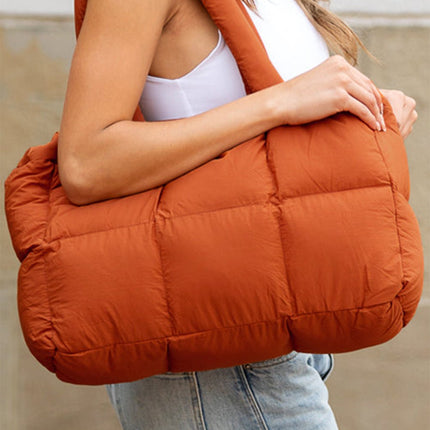 Cinnamon Solid Quilted Puffy Zipped Large Tote Bag - GARDIWALL