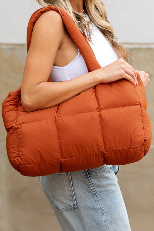 Cinnamon Solid Quilted Puffy Zipped Large Tote Bag - GARDIWALL
