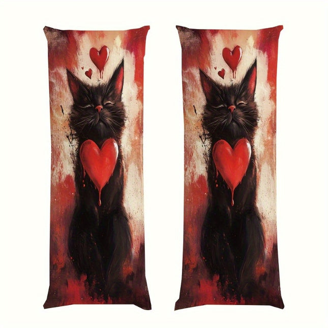 1pc Whimsical Black Cat Design Full Body Pillow with Zipper Headrest - Vibrant Red & White Artwork