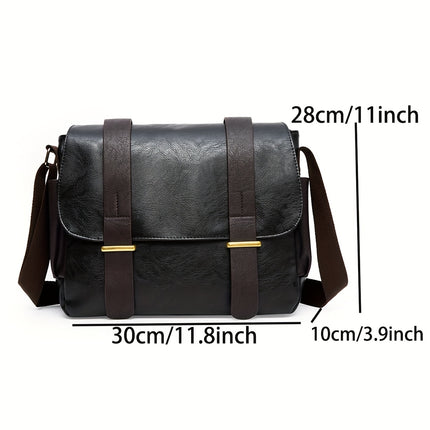 Men'S Vintage Flap Messenger Bag, a Spacious Shoulder Bag Suitable for Commuting, Back