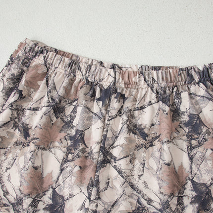 Khaki Woodland Camo Print Long Sleeve Top Casual Short Set