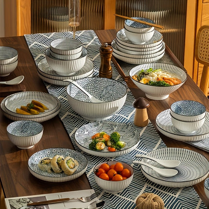 Set (of) Handmade Blue & White Floral Porcelain Plates and Bowls Set - Ceramic Dishware