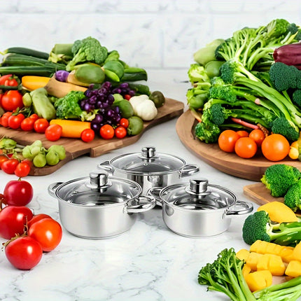 12pcs Stainless Steel Cookware Set - Heavy-Duty,