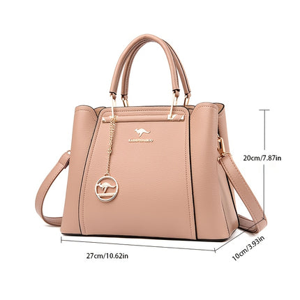 Handbag with Detachable & Adjustable Strap Elegant Solid Color Tote Zipper Closure,