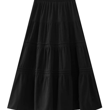 Thick Corduroy Women's Skirt, Autumn and Winter Pleated Cake New Long Dress, Patchwork A-Line Dress