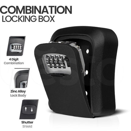 Wall Mounted Key Safe, 4 Combination Key Safe Outdoor Security Key Lock Box