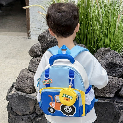 Lightweight Cartoon Tractor Backpacks for Kids - Adjustable Strap, Durable Polyester Lining