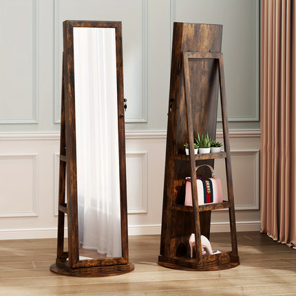 360° Rotating Jewelry Armoire With Lockable, 63" H Full Length Mirror With Jewelry Storage,