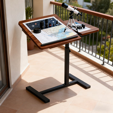Hidden Wheel Desk Adjustable Height Flip-Up Bedside Laptop Table, Portable and Space-Saving,