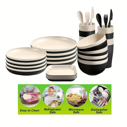 32/64pcs Lightweight PP Plastic Kitchen Set - Sturdy Tableware Suitable for Microwaves And Dishwashers