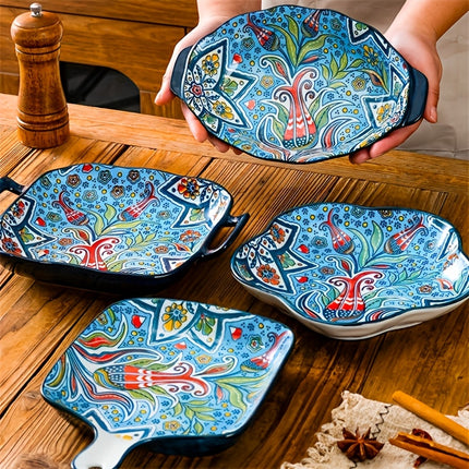 4pcs Bohemian Ceramic Bakeware & Serving Dishes Set - Oven-Safe Ceramic Rectangular Baking Dishes