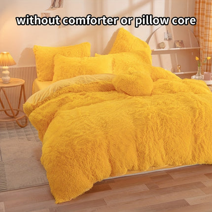 3pcs Solid Color Polyester Plush Duvet Cover Set, Winter Bedding, Machine Washable, Zipper Closure, 250-300g Fabric, Active Print, No Filler, Pillowcases Included